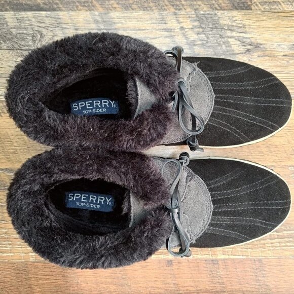 Sperry Women's Top Sider Elayna Duck Black Leather Faux Fur Boots Size 10 - Picture 4 of 8